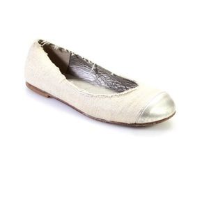 Bonpoint girls canvas gold leather toe lining raw trim flats shoes 31
